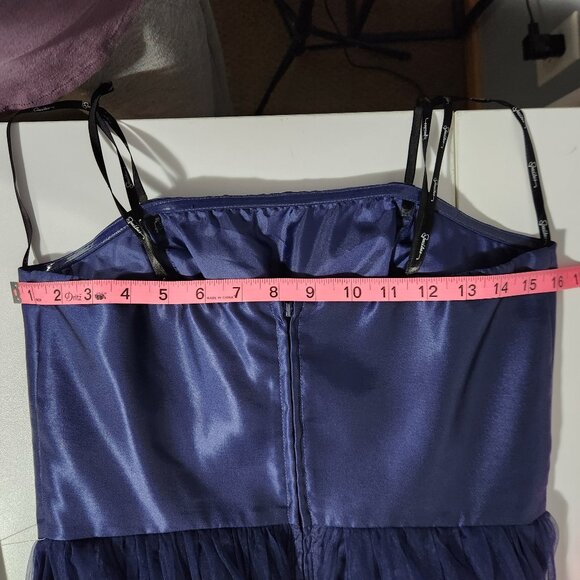 Speechless Navy Blue Formal Strapless A-line Dress with 3D Florals - Size 11 - Picture 7 of 13